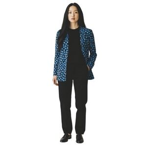 Julie Francis Womens Vtg Silk Blazer Blue Black Polka Dot Jacket Women's Size 12